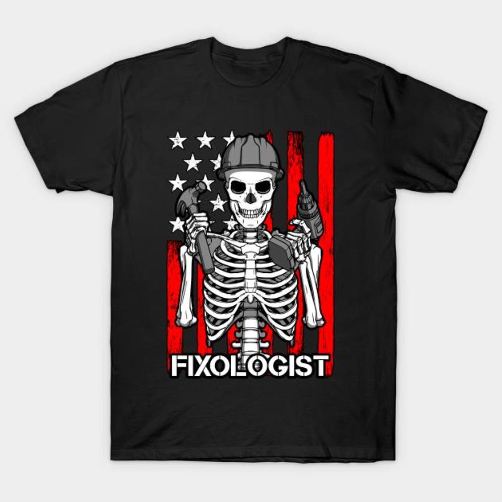 Fixologist Gothic Skeleton USA Flag Woodworking Carpenter T-shirt