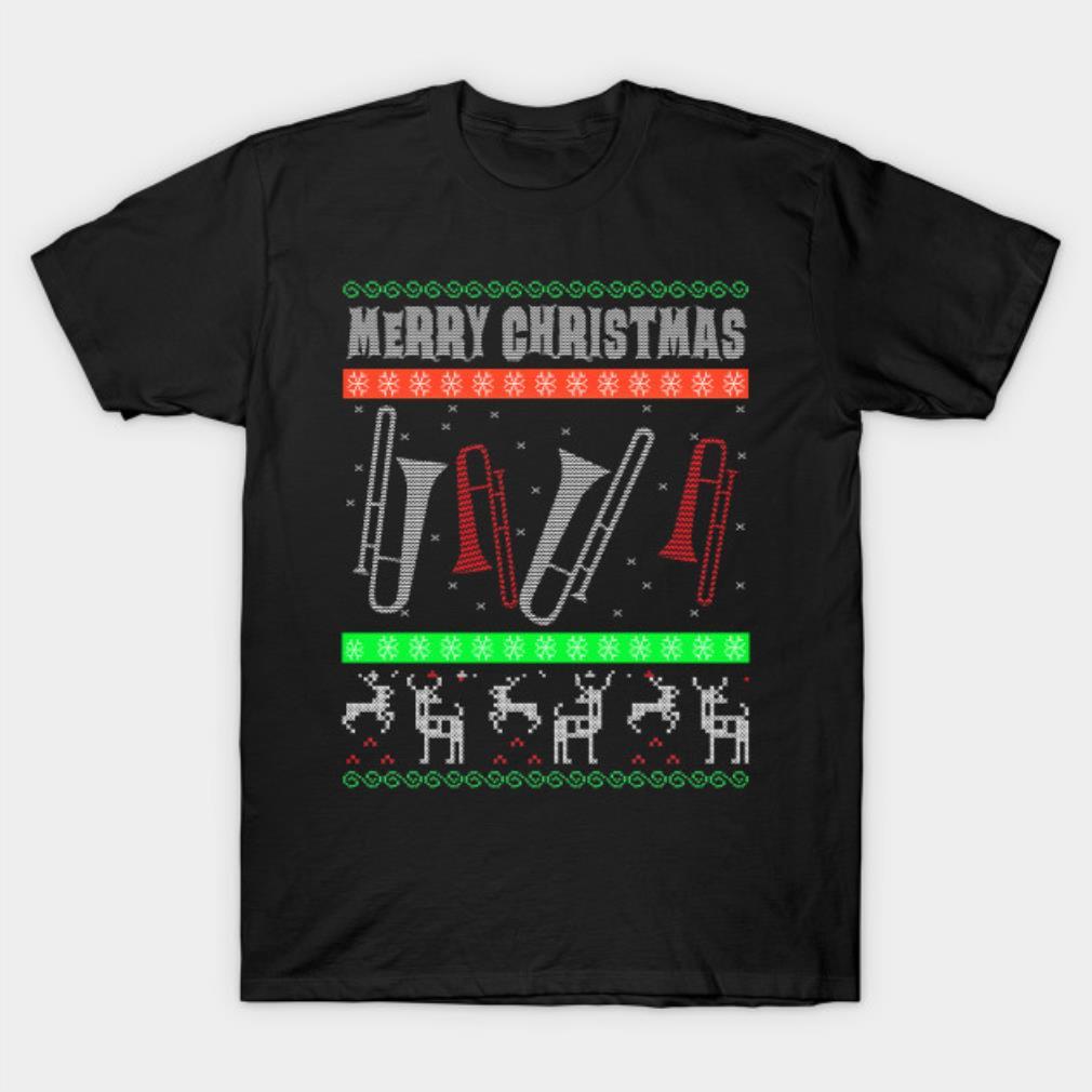 Trombone Ugly Christmas Sweater Style Design T-shirt