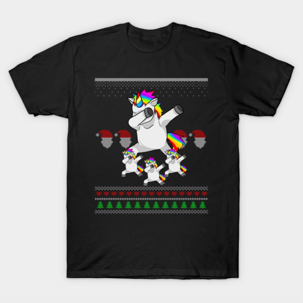 Ugly Christmas Dabbing Unicorn Rainbow Magical Creature Kawaii Winter Holidays Snow Yuletide Season T-Shirt