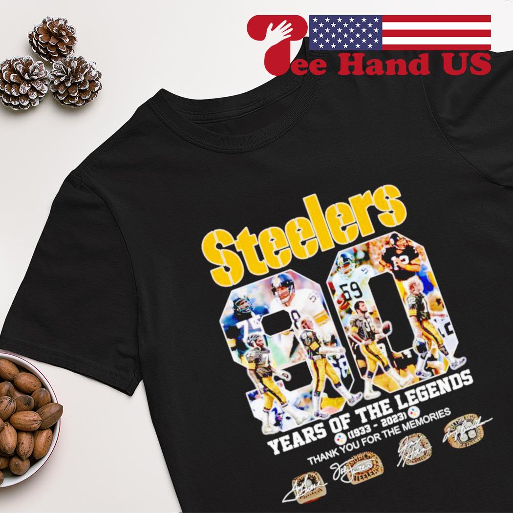 90 years of 1933-2023 Pittsburgh Steelers thank you for the memories  signatures shirt, hoodie, sweater, long sleeve and tank top