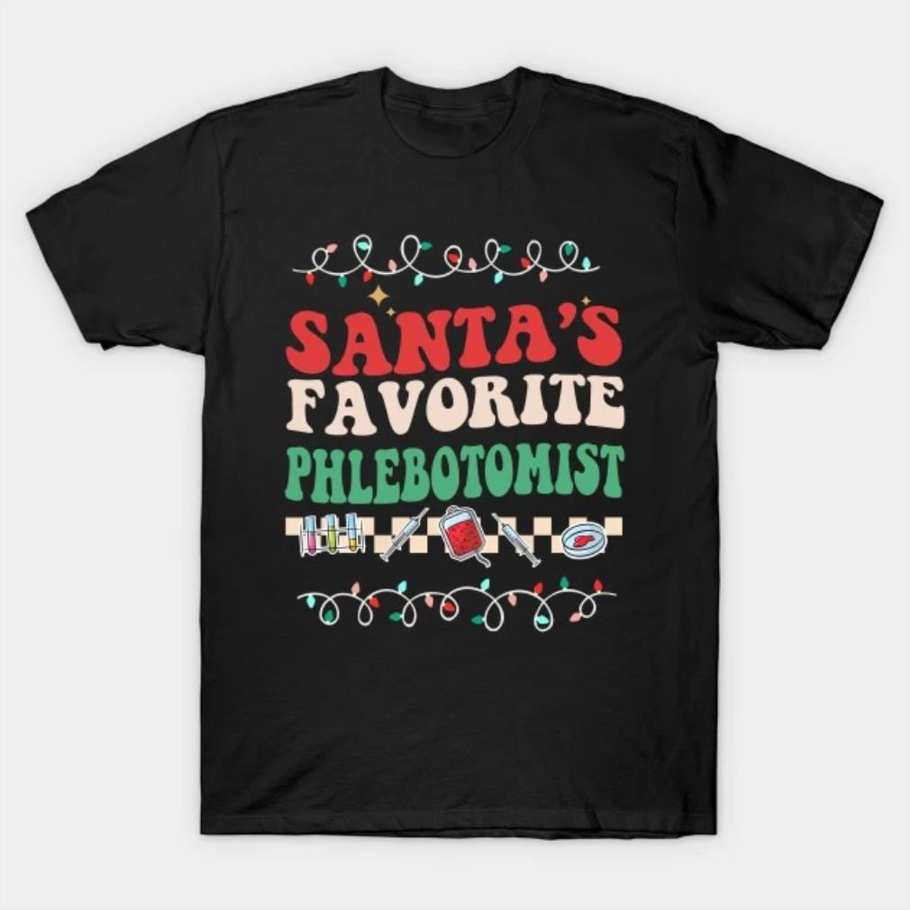 Cool Santa's Favorite Phlebotomist Groovy Christmas Santa Lover Xmas Costume T-Shirt