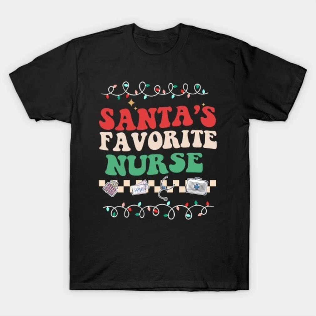Funny Santa's Favorite Nurse Groovy Christmas Santa Lover Xmas Costume T-Shirt