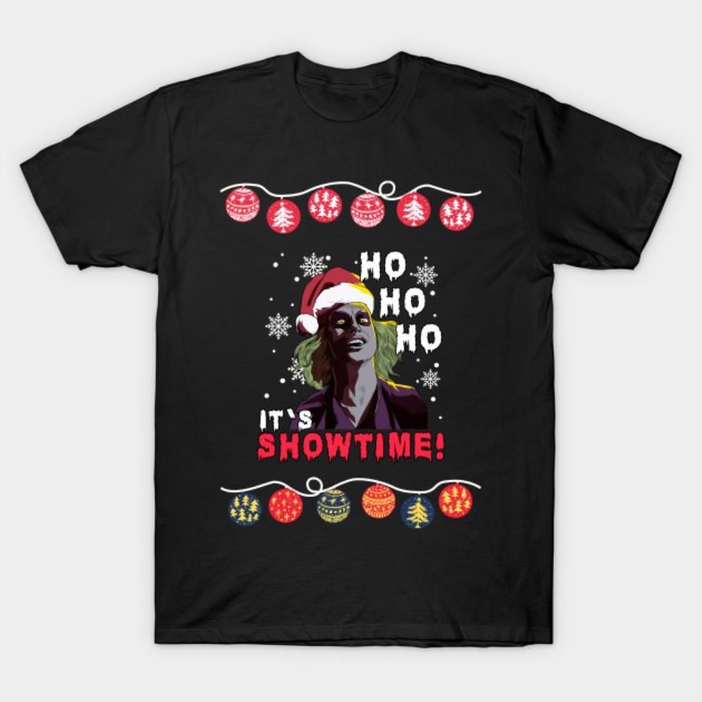 Ugly Christmas Beetlejuice Ho Ho Ho Santa It's Showtime T-Shirt