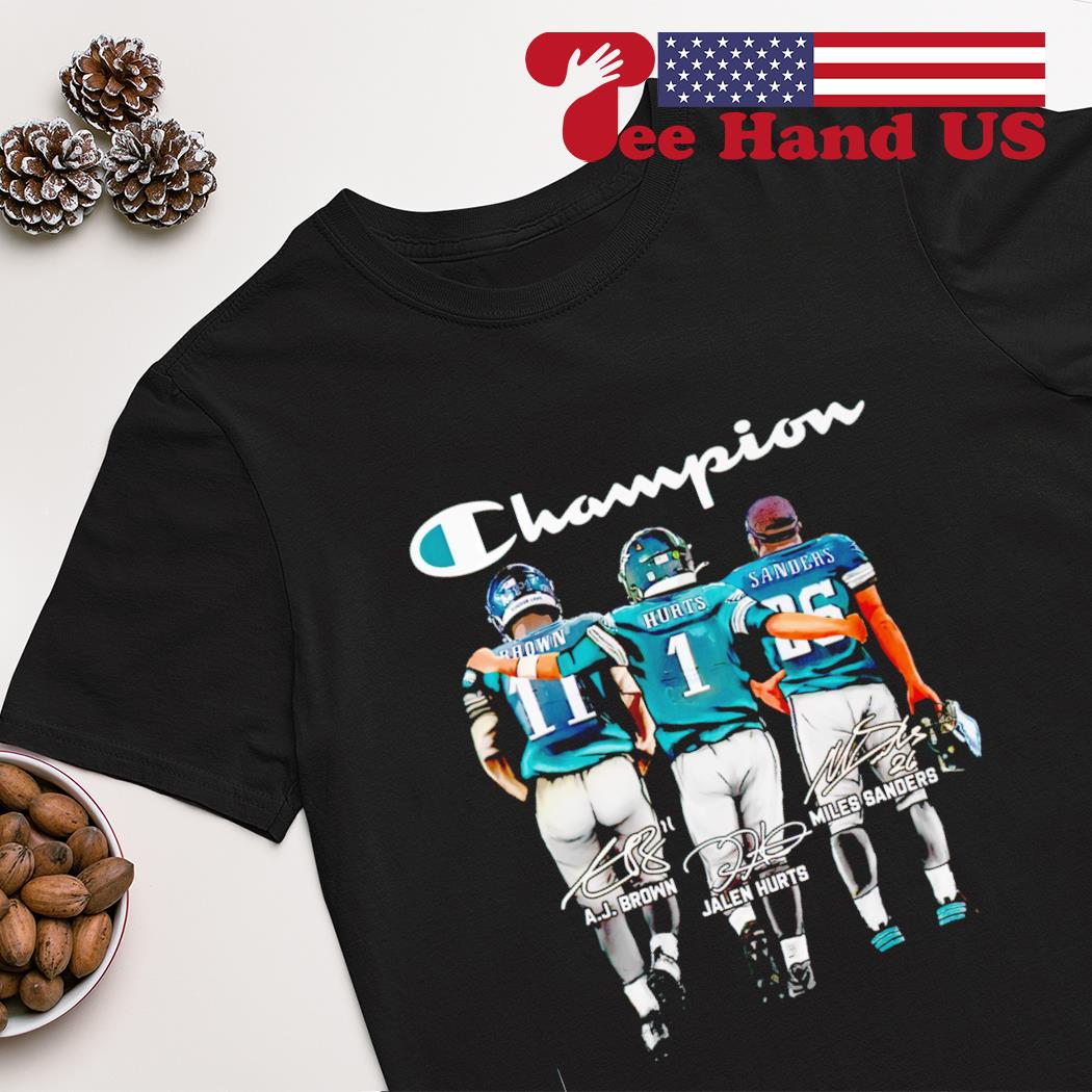 Champion AJ Brown and Jalen Hurts and Miles Sanders signatures shirt,  hoodie, sweater, long sleeve and tank top