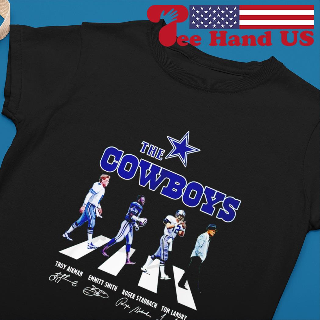 Buy Dallas Cowboys Football NFL Troy Aikman Emmitt Smith Roger Staubach Tom  Laudry Abbey Road Signed Shirt For Free Shipping CUSTOM XMAS PRODUCT COMPANY