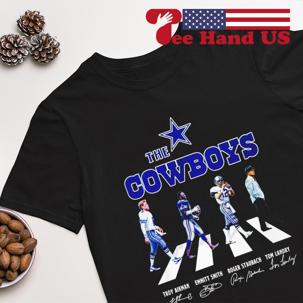 The Dallas Cowboys Troy Aikman Emmitt Smith Roger Staubach Tom Landry  signature Abbey Road 2023 tee, hoodie, sweater, long sleeve and tank top