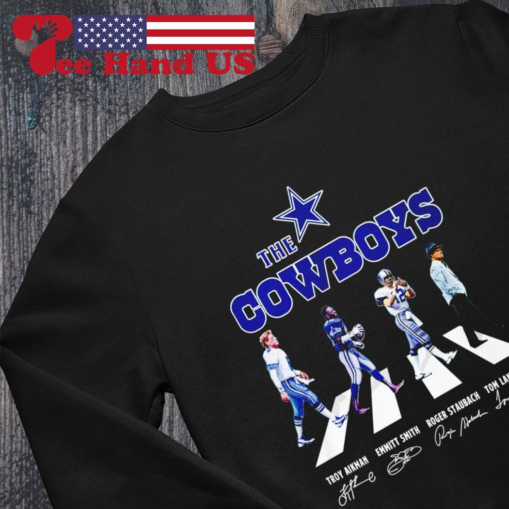 Buy Dallas Cowboys Football NFL Troy Aikman Emmitt Smith Roger Staubach Tom  Laudry Abbey Road Signed Shirt For Free Shipping CUSTOM XMAS PRODUCT COMPANY