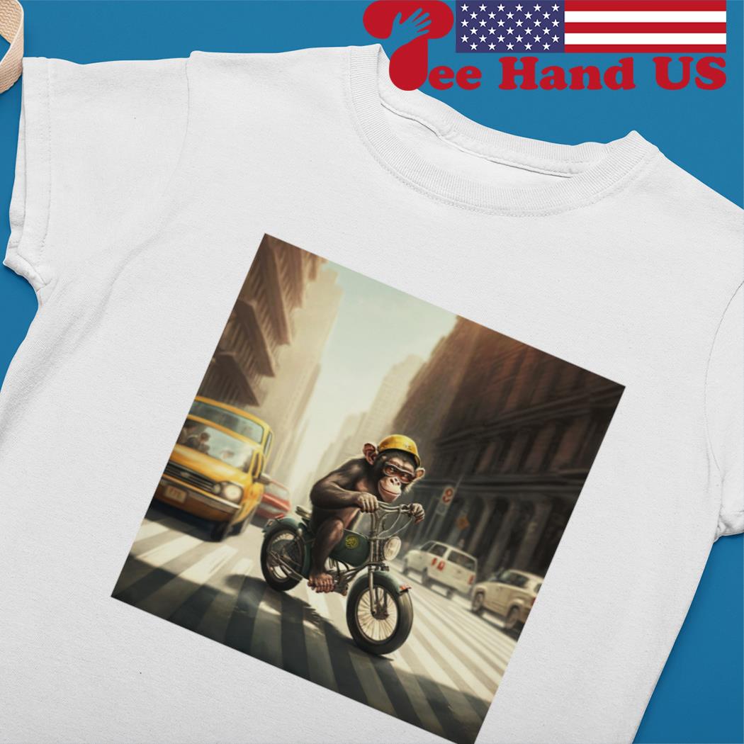 The monkey playing the bike in the city s Ladies tee