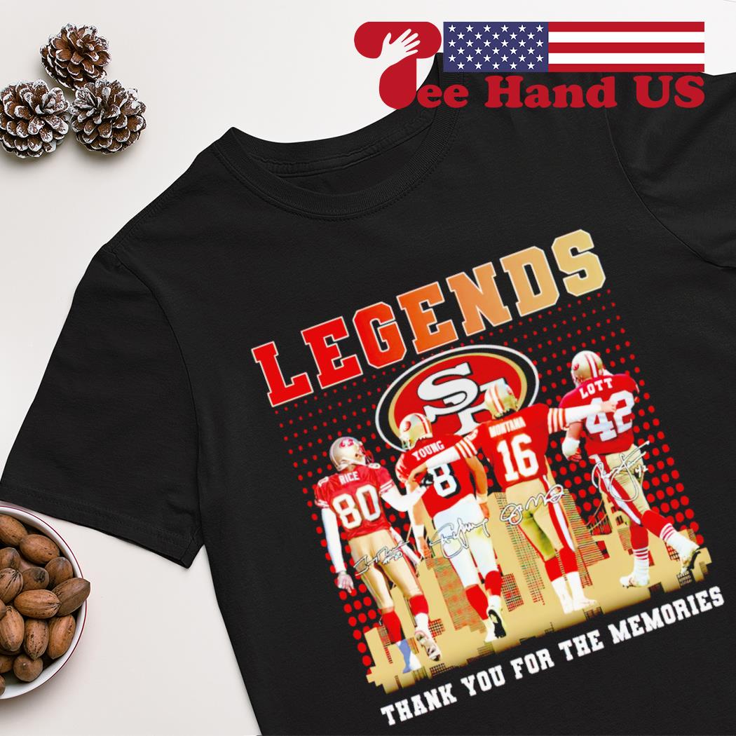 Official The Niners Steve Young Jerry Rice Ronnie Lott Joe Montana Abay  Road Signatures Shirt - Limotees