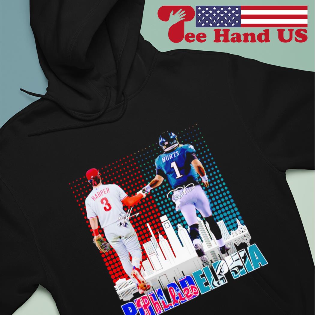 Philadelphia Phillies Bryce Harper And Philadelphia Eagles Jalen Hurts  Skylines Signatures 2023 T-shirt,Sweater, Hoodie, And Long Sleeved, Ladies,  Tank Top