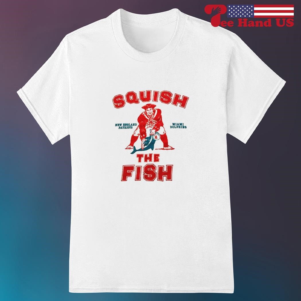 Official squish New England Patriots and Miami Dolphins the fish shirt