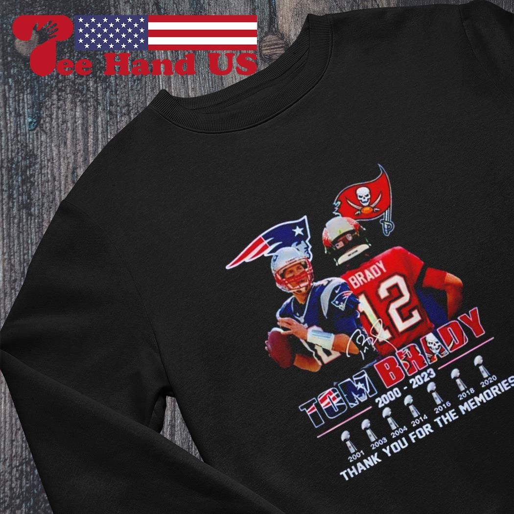 Tom Brady 2000-2023 thank you for the memories signature logo shirt,  hoodie, sweater, long sleeve and tank top