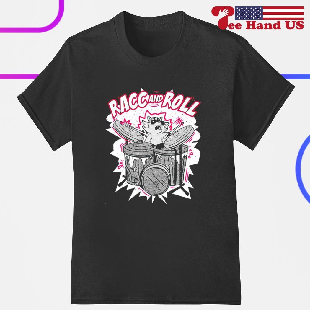 Racc and roll raccoon plays drum shirt