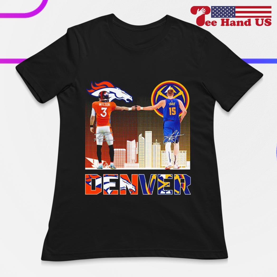 Denver city skyline Russell Wilson vs Nikola Jokic signatures shirt,  hoodie, sweater, long sleeve and tank top