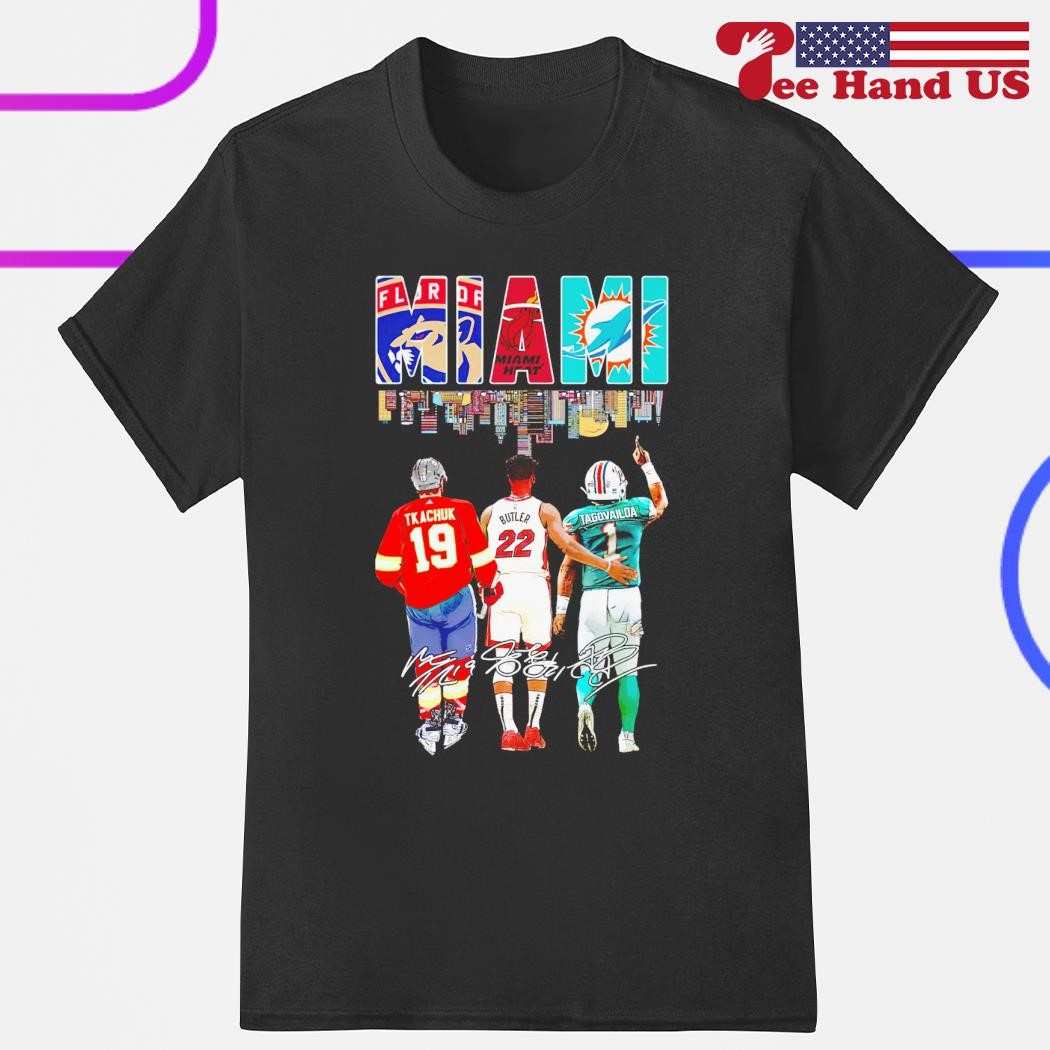 Matthew Tkachuk and Jimmy Butler and Tua Tagovailoa Miami sports teams  skyline city shirt, hoodie, sweater, long sleeve and tank top