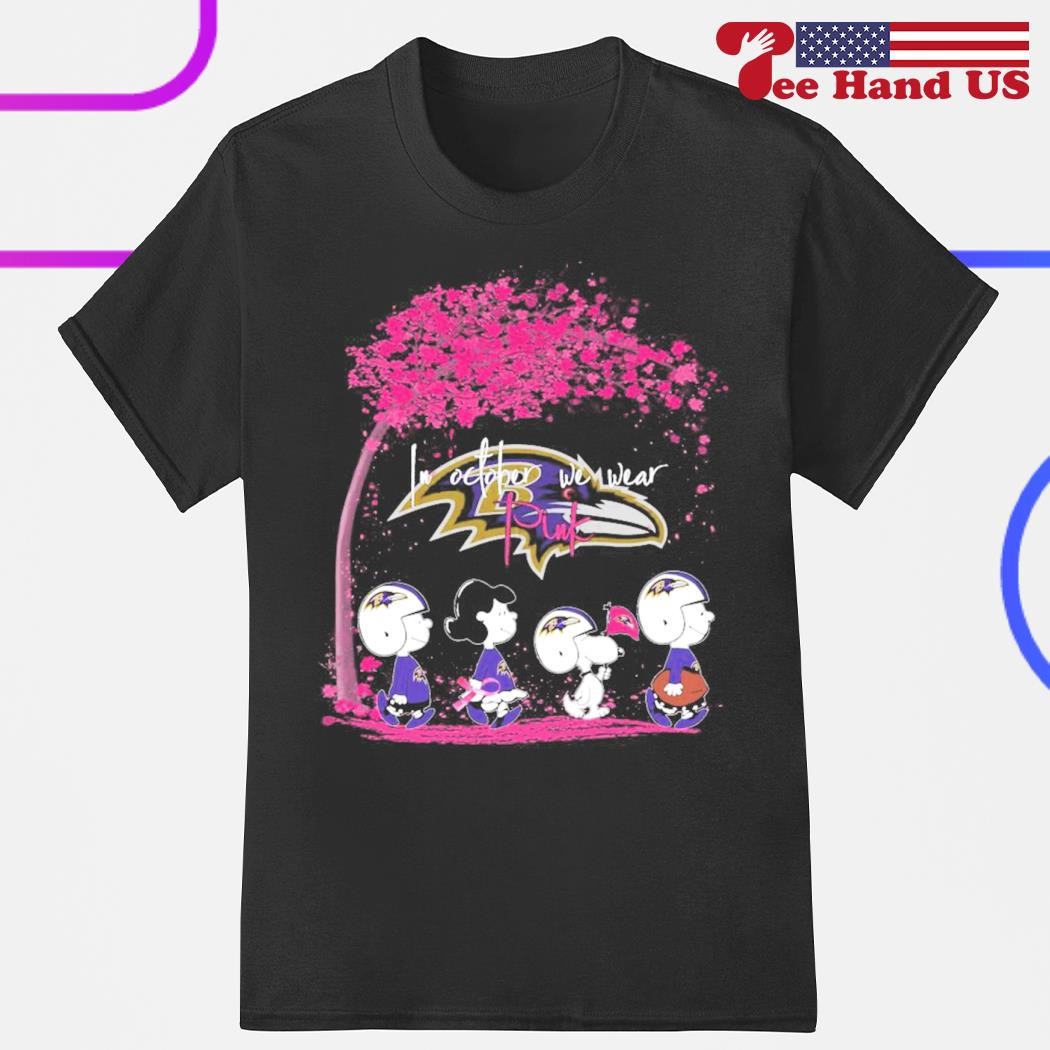 Peanuts Characters Baltimore Ravens In October We Wear Pink Shirt - Teespix  - Store Fashion LLC