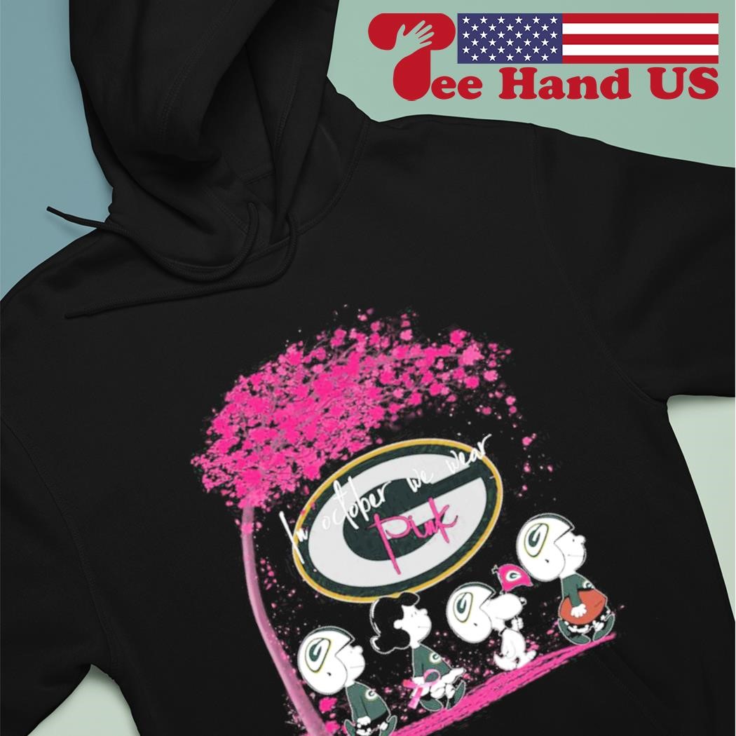 Green Bay Packers Peanuts characters in October we wear pink shirt hoodie.jpg