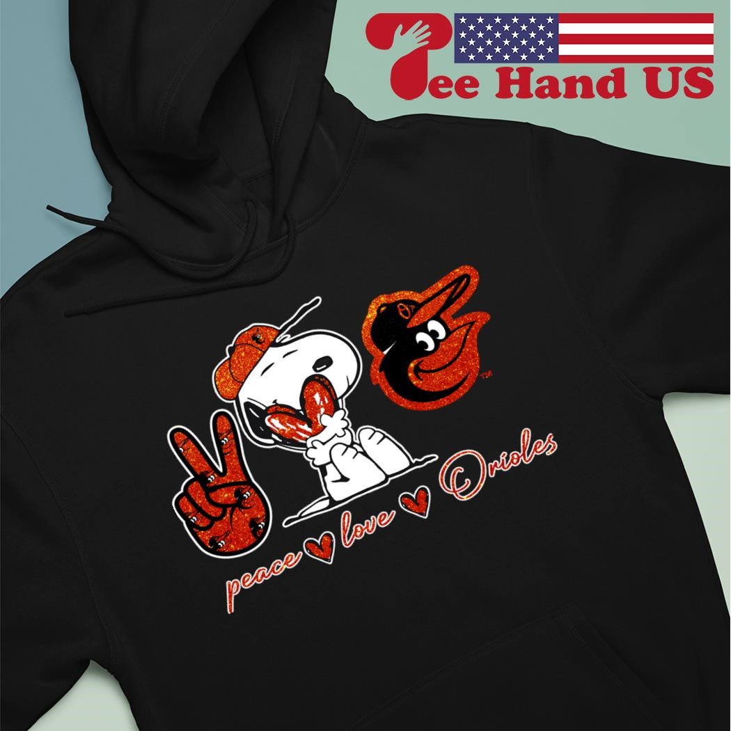 Official Snoopy Baltimore Orioles Peace Love Orioles Shirt, hoodie