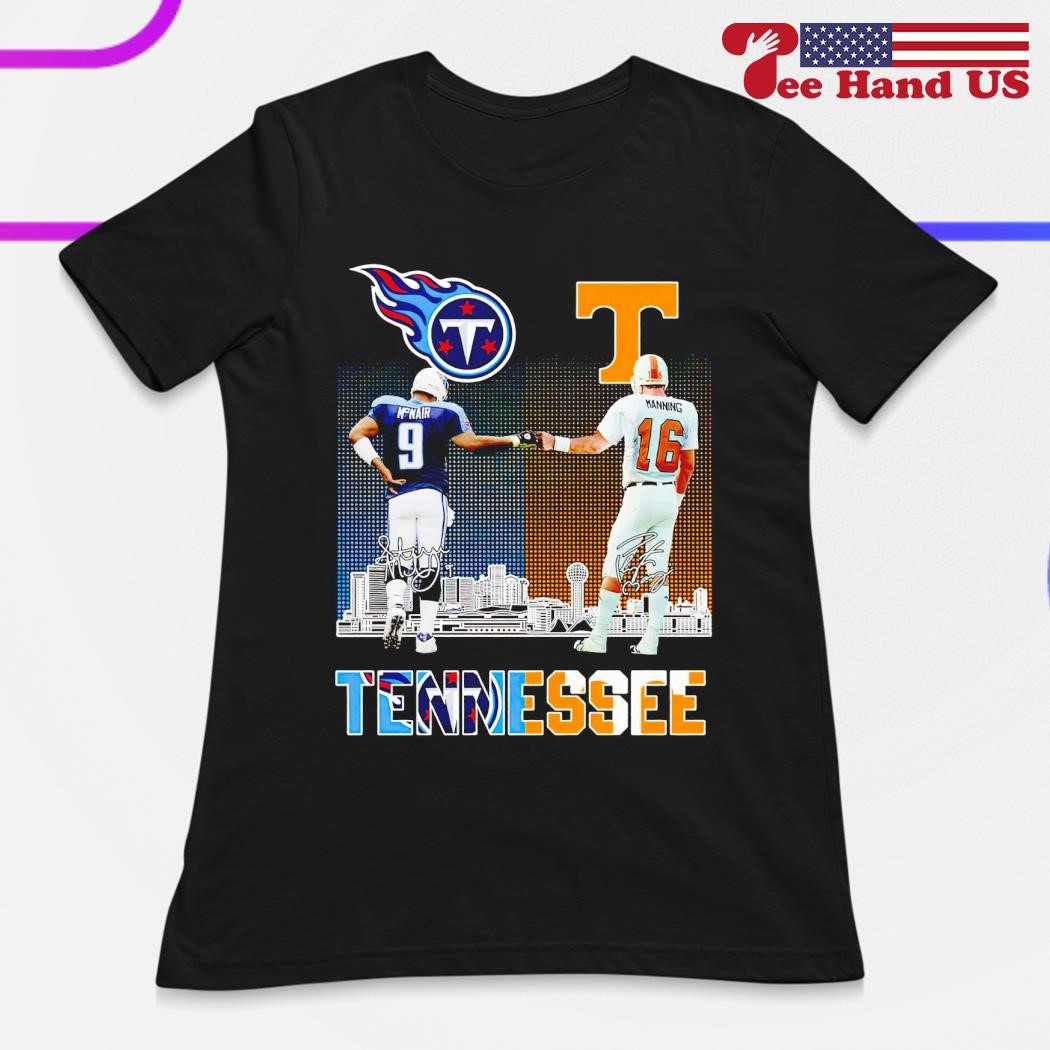 Steve McNair Tennessee Titans and Peyton Manning Tennessee Volunteers  signatures shirt - Dalatshirt