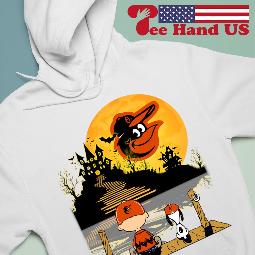 Baltimore Orioles Snoopy and Charlie Brown Sit Under Moon Peanuts Halloween  shirt, hoodie, sweater, long sleeve and tank top