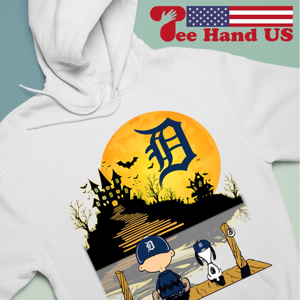Detroit Tigers Snoopy and Charlie Brown Sit Under Moon Peanuts Halloween  shirt, hoodie, sweater, long sleeve and tank top