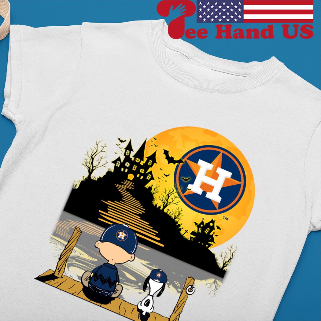 Snoopy Charlie Brown Sit Under Moon Houston Astros Halloween Shirt