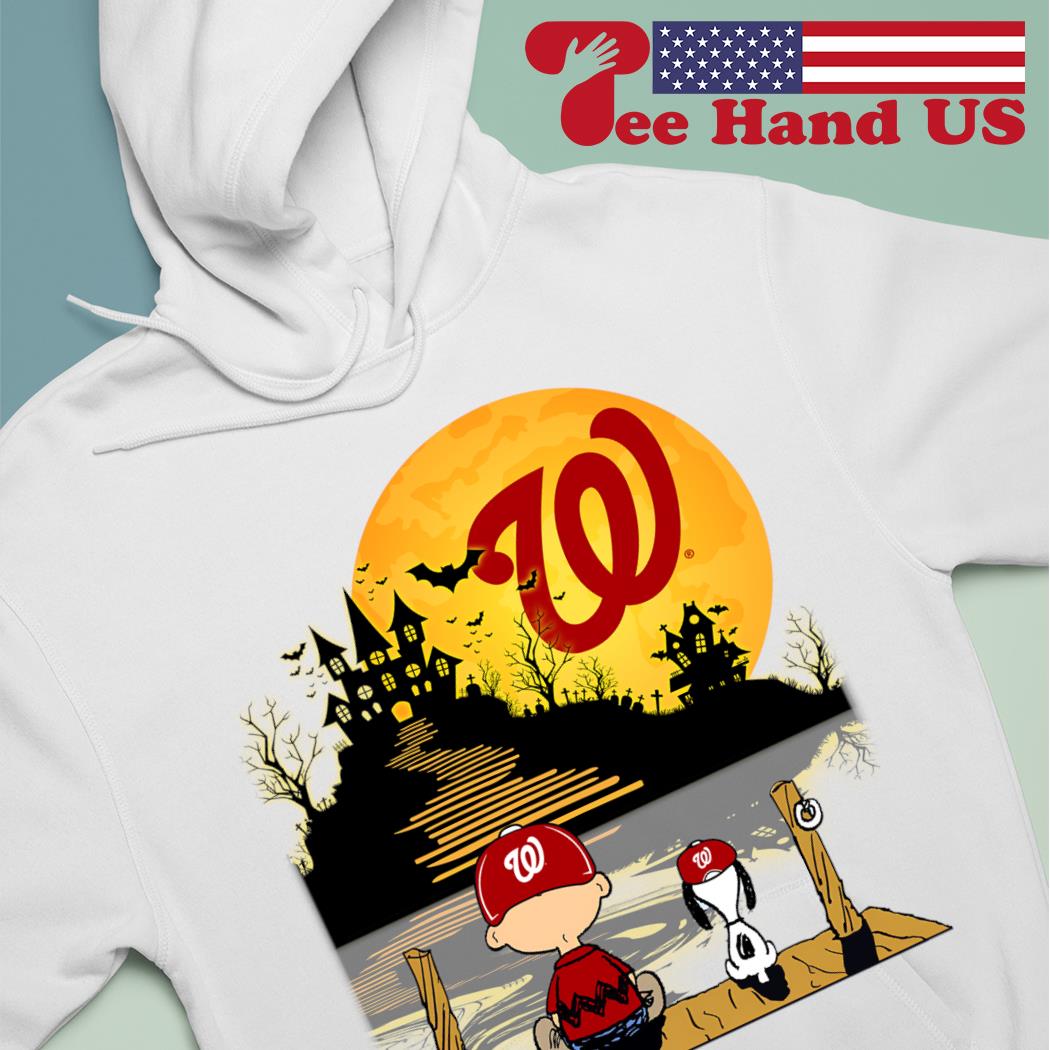 Peanuts Charlie Brown and Snoopy sit under moon Halloween Washington  Nationals logo shirt, hoodie, sweater, long sleeve and tank top