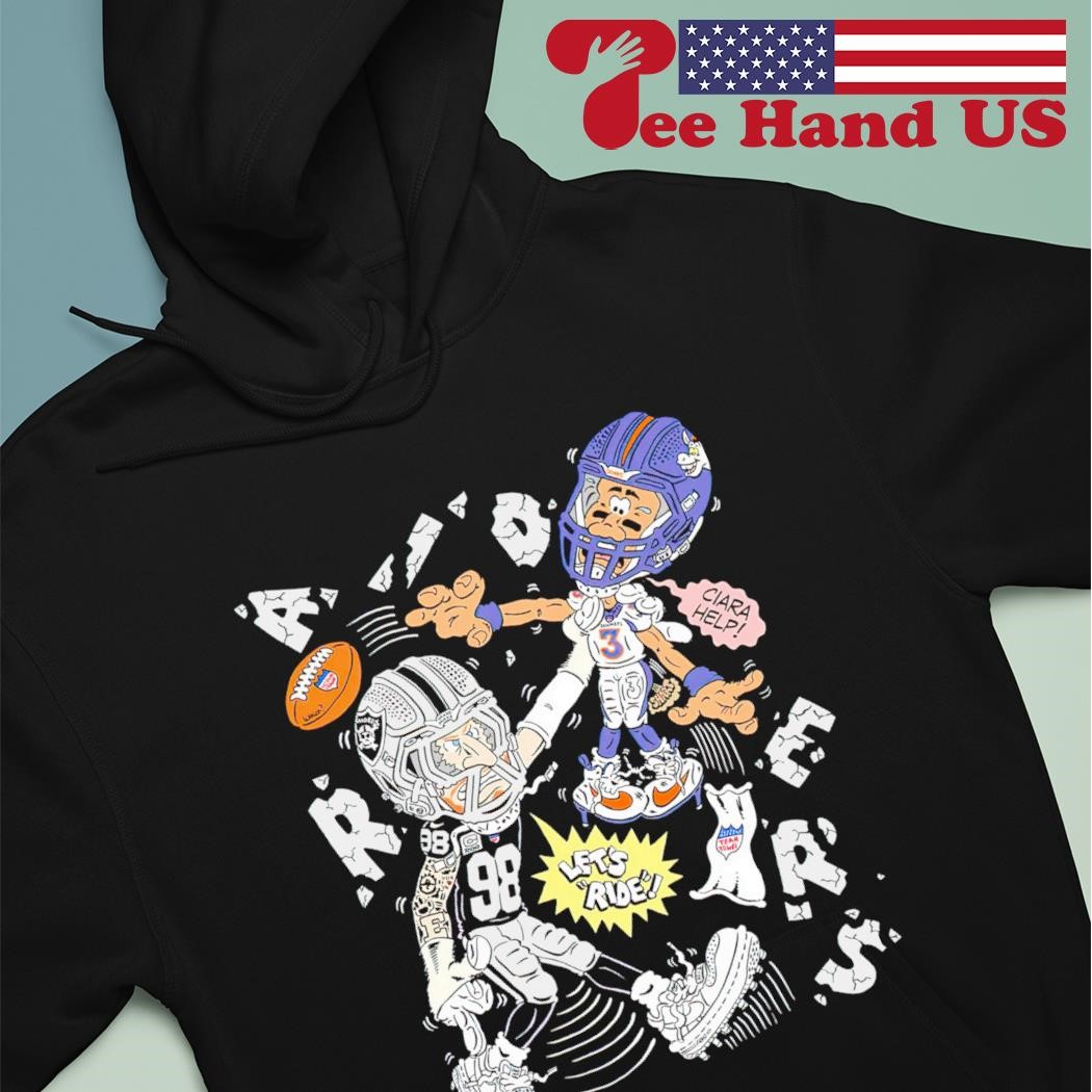 Las Vegas Raiders Vs Denver Broncos let's ride clara help cartoon  caricature shirt, hoodie, sweater, long sleeve and tank top