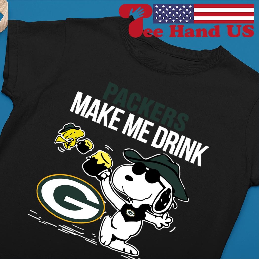 Packers Snoopy Make Me Drink shirt, hoodie, sweater, long sleeve and tank  top