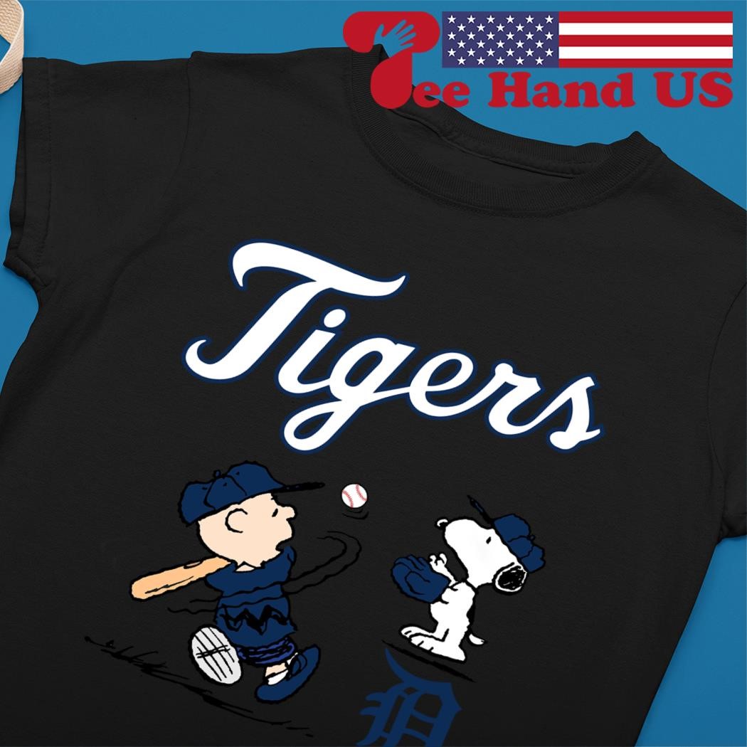 Charlie Brown And Snoopy Playing Baseball Detroit Tigers Mlb 2023 T-shirt,Sweater,  Hoodie, And Long Sleeved, Ladies, Tank Top