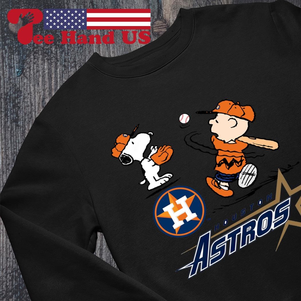 Charlie Brown And Snoopy Playing Baseball Houston Astros Mlb 2023 T-shirt, Sweater, Hoodie, And Long Sleeved, Ladies, Tank Top