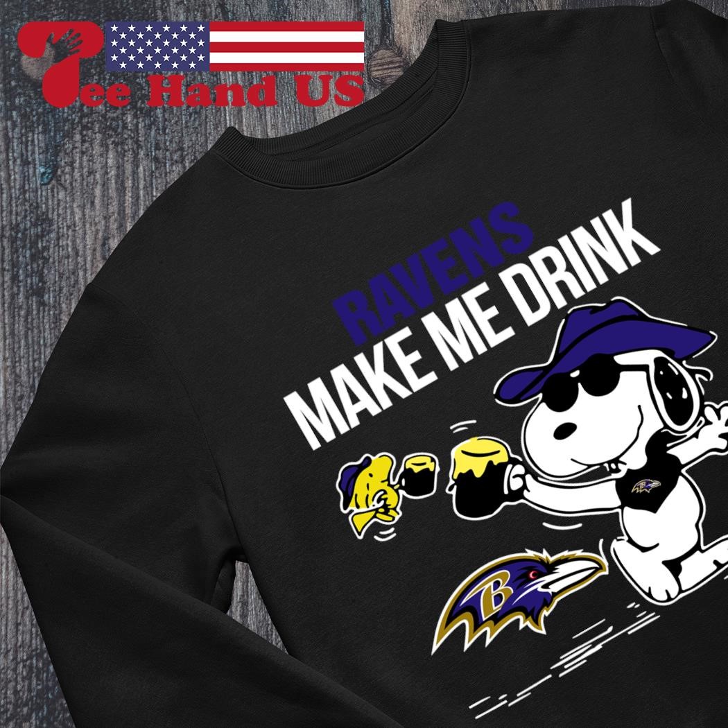 Ravens Snoopy Make Me Drink shirt, hoodie, sweater, long sleeve