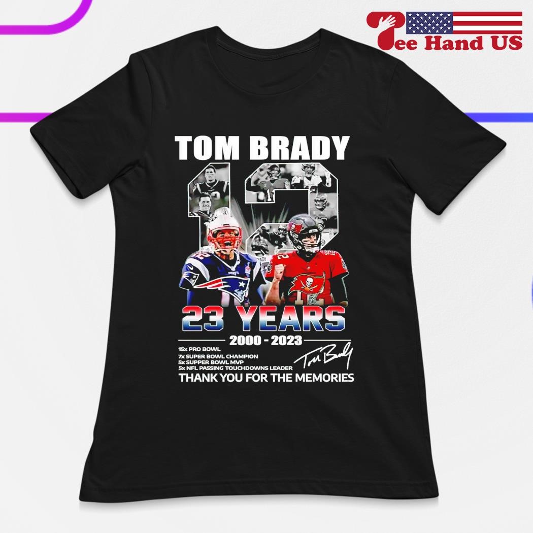 Official Tom Brady 23 years 2000 2023 The Patriots and Buccaneers thank you  for the memories signature shirt, hoodie, sweater, long sleeve and tank top