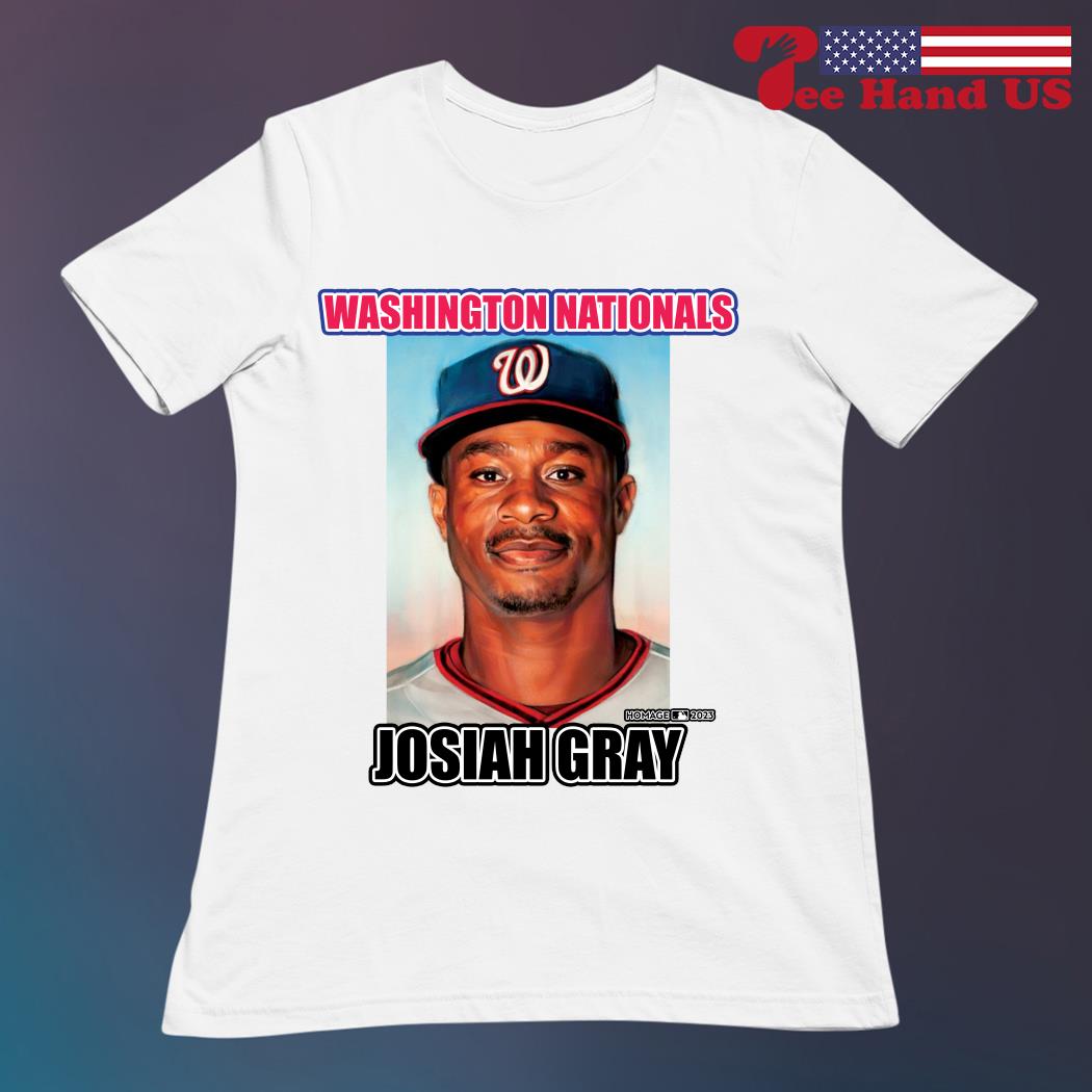 Washington Nationals Running The Free World T-Shirt from Homage. | Grey | Vintage Apparel from Homage.