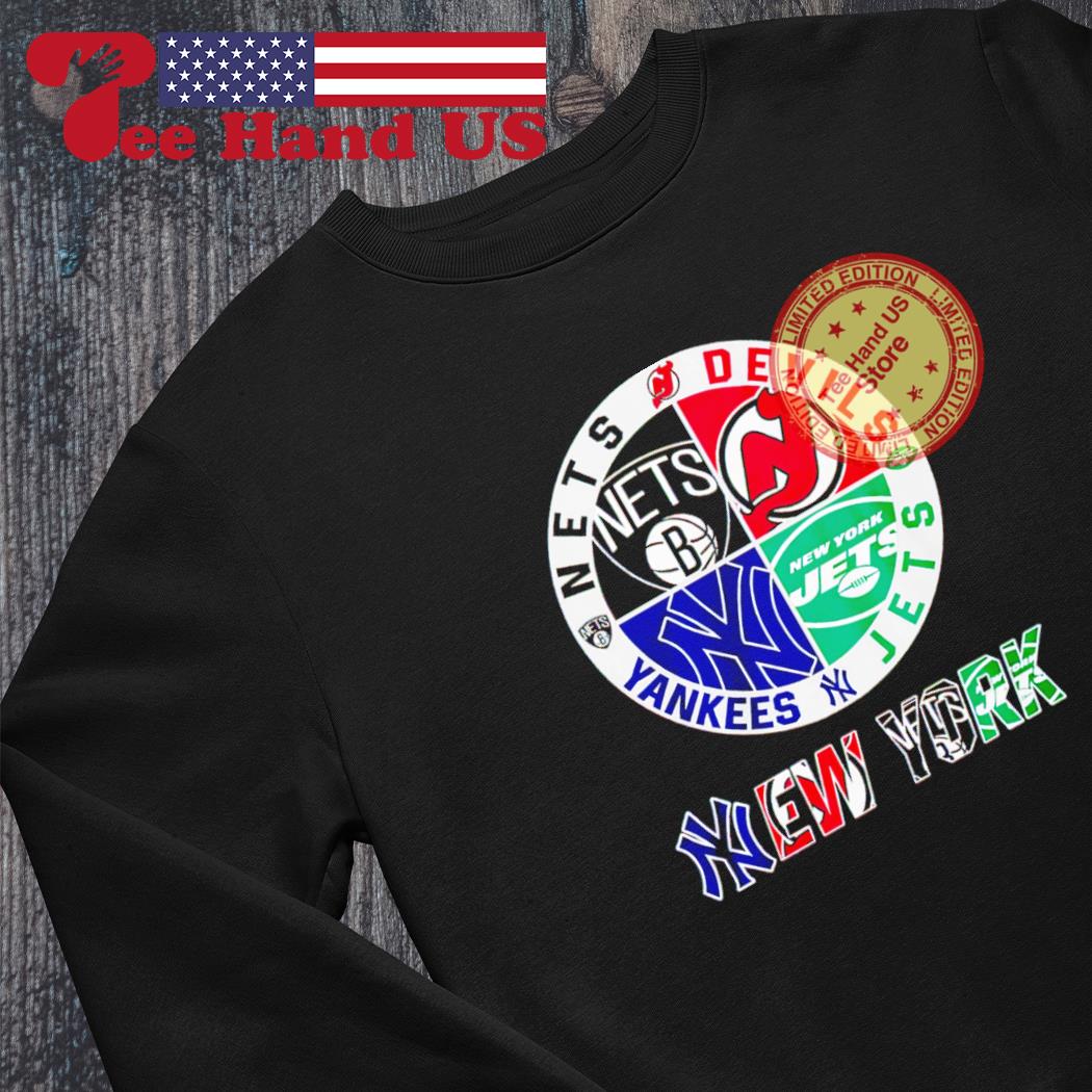 Official New york nets new jersey devils new york jets new york yankees new  york city 2023 logo shirt, hoodie, sweater, long sleeve and tank top
