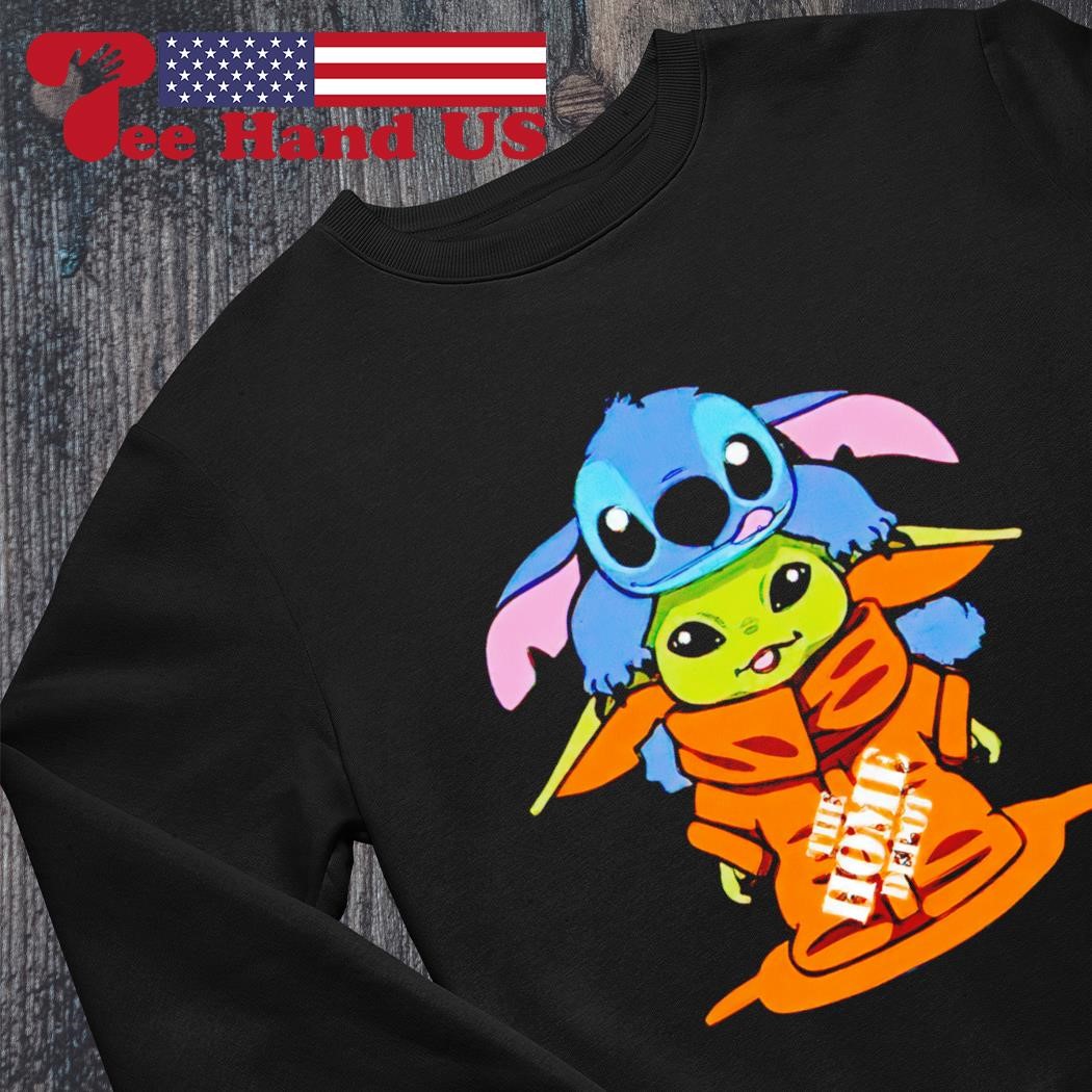 Stitch Climbing On Baby Yoda Disney Star Wars Shirts