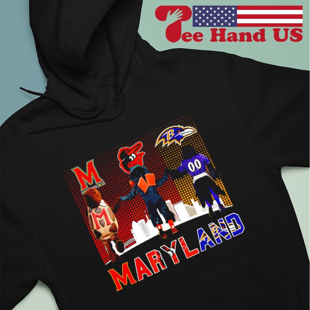 Testudo and The Oriole Bird and Poe Maryland skyline city shirt hoodie