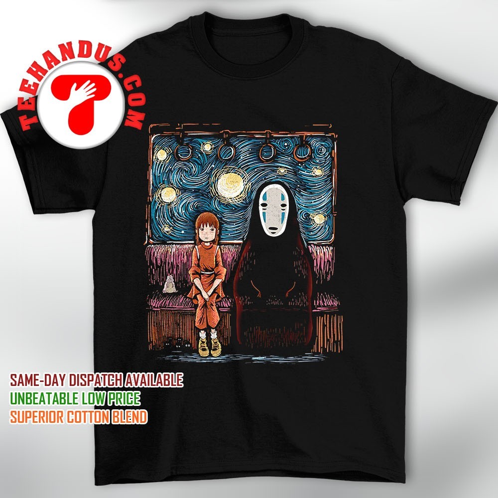 お歳暮 人気 オシャレ Spirited Away Night Starry Gogh's Van X No-Face and Chihiro トップス