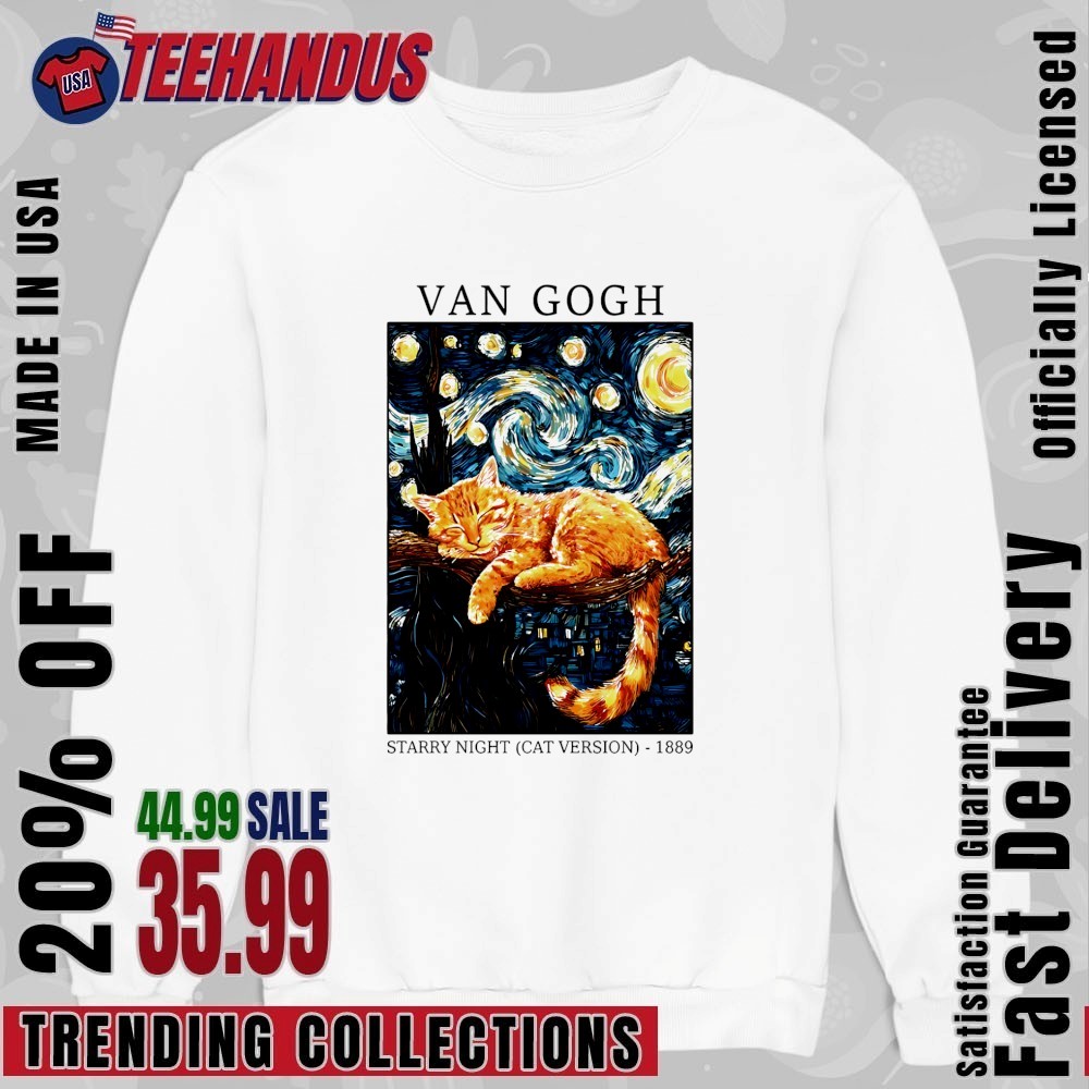 Van Gogh Starry Night cat version 1889 shirt, hoodie, sweater